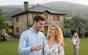 Pareja adquiriendo una casa de piedra en Galicia con Housefulness, mostrando la experiencia de compra de vivienda tradicional.